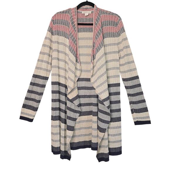 Coldwater Creek Linen Knit Cardigan Womens Small Striped Open Sweater Coastal - Picture 1 of 9